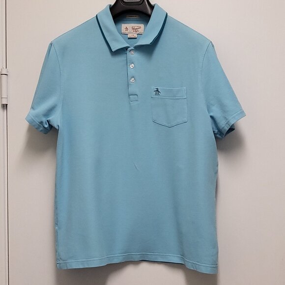 Original Penguin Polo Shirt Mens Large Classic Fit Short Sleeve Cotton Blue - Picture 1 of 14
